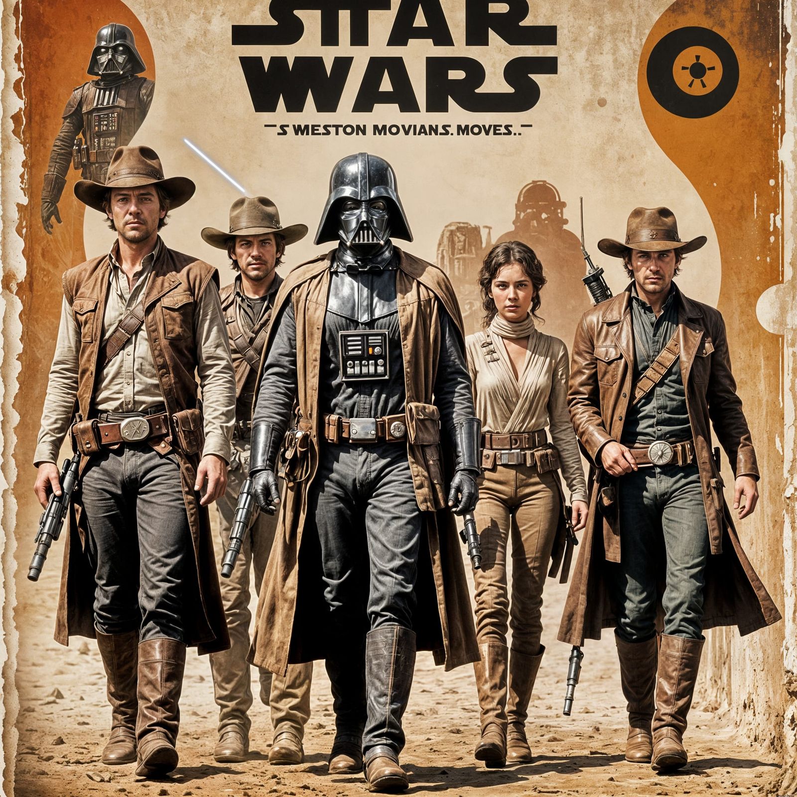Star Wars Characters in Vintage Western Movie Poster Style