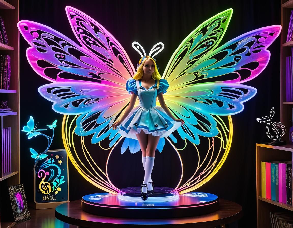 Neon Winged Alice in Wonderland: Digital Art
