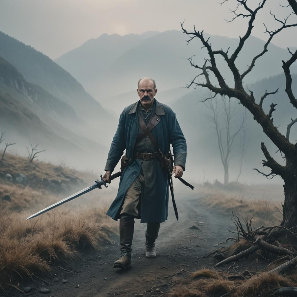 Valiant Man Walks Through Misty Valley