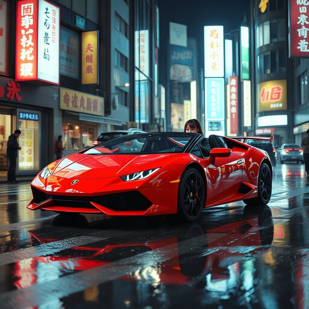 Neon Lamborghini in Tokyo: Cyberpunk Style