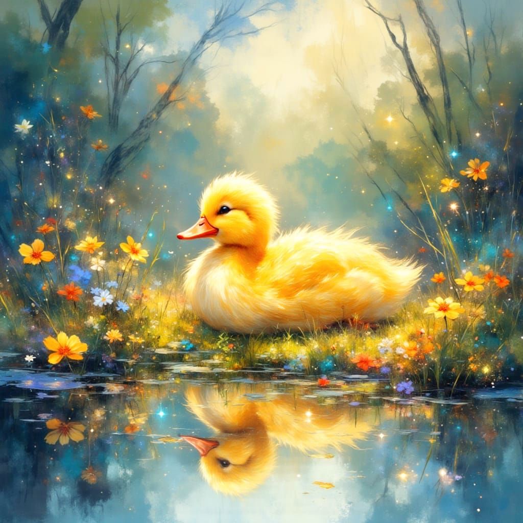 Surreal Yellow Duck in Whimsical Watercolor Style