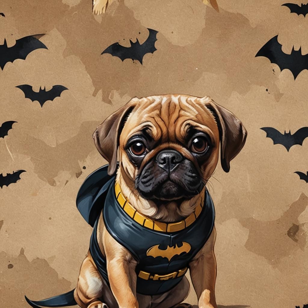 Puggle as Batman in Playful DC Comics Style