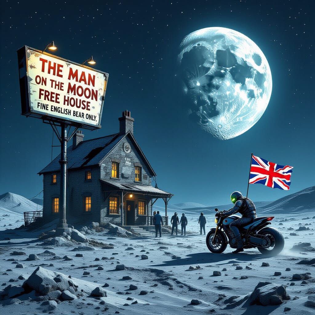 Moon Pub Scene with Robot Bikers