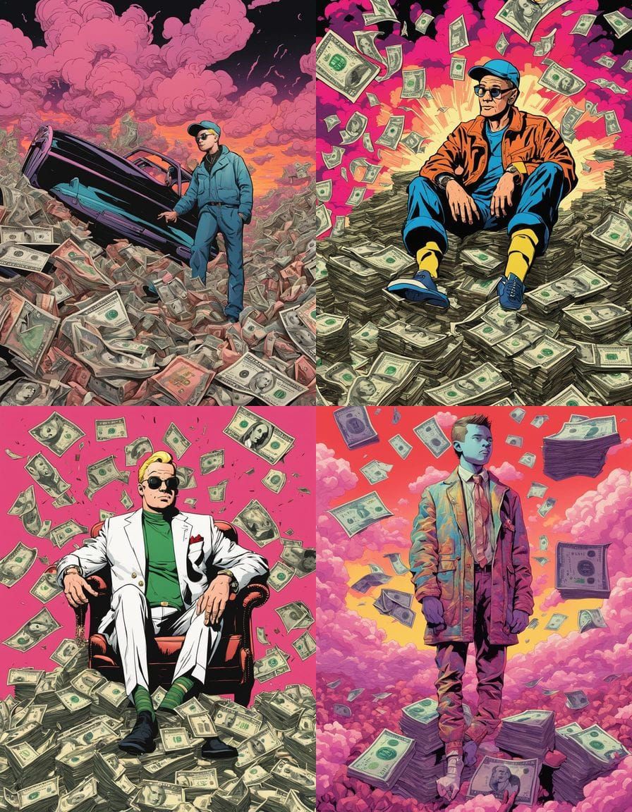 Richie Rich in a Vibrant Dollar Bill Landscape