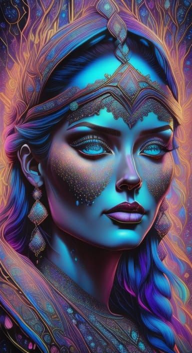 Flower Chandelier Goddess in Art Nouveau Gouache