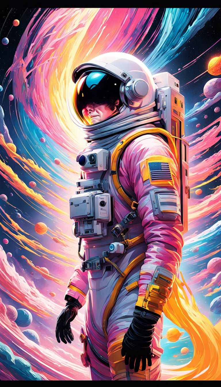 Astronaut in Colorful Alien Compound, Comic Book Style