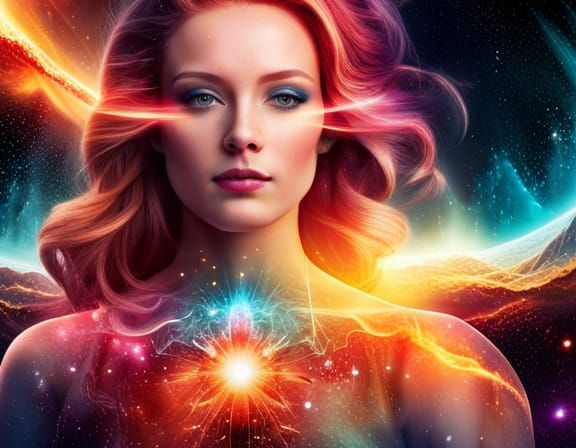 Cosmic Universe Inside Meditating Woman: 3D Render