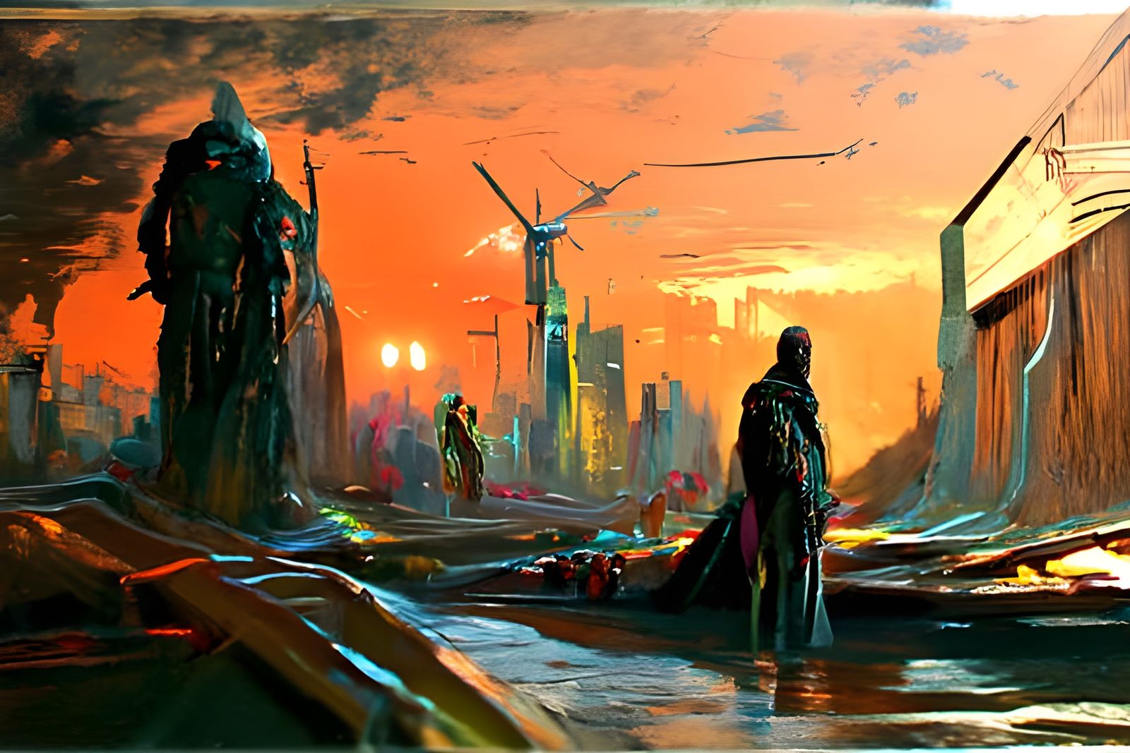 Dystopian Cityscape in Oil Painting Style