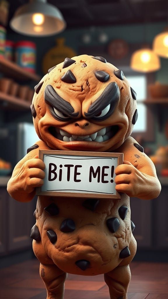 Vibrant Cookie Caricature Demands Bites in a Bustling Kitche...