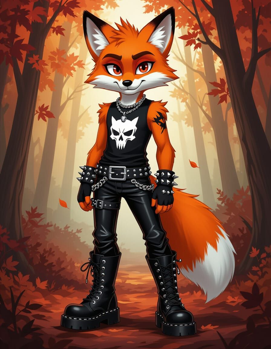 Emo Fox Boy in Autumn Forest | Digital Illustration