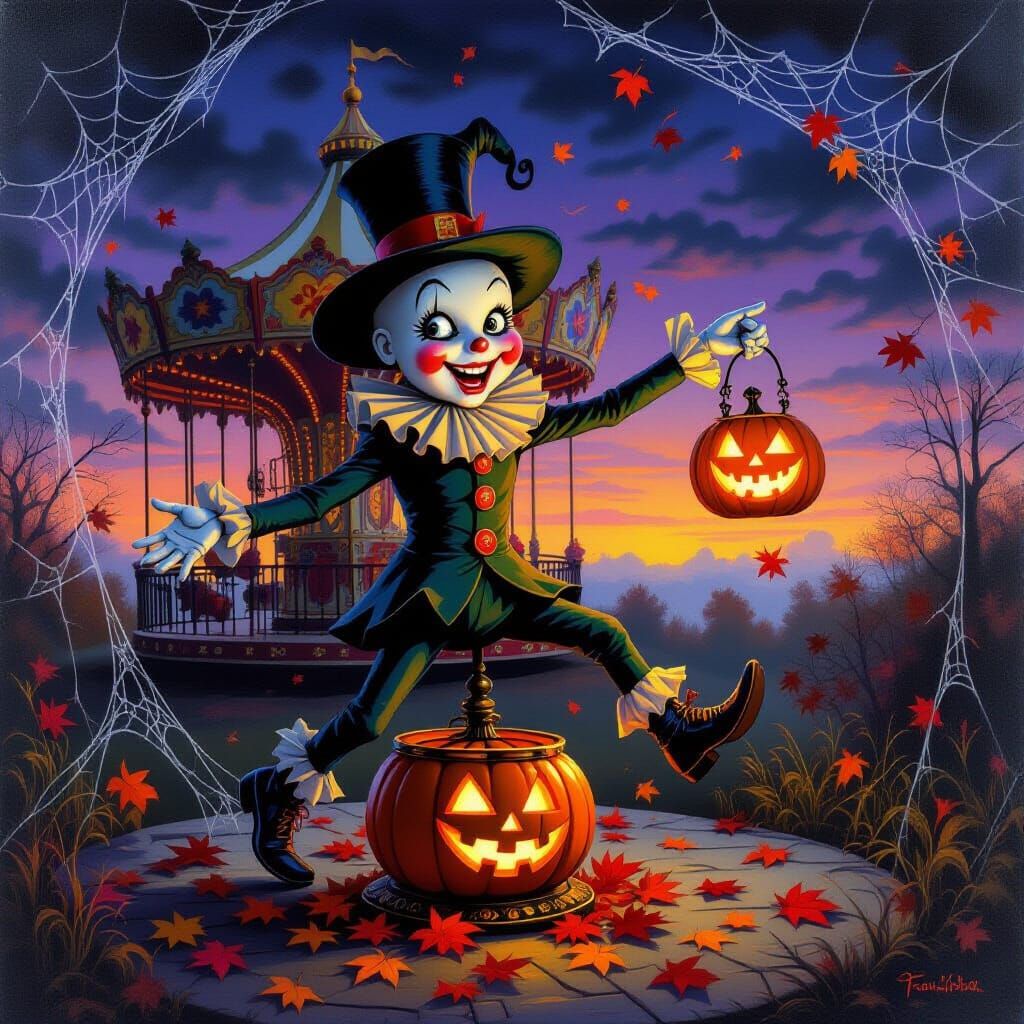 Surreal Jack-in-the-Box Halloween Oil Painting