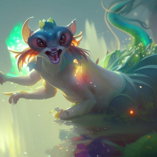 Adorable Rainbow Creature Portrait in Fantasy Style