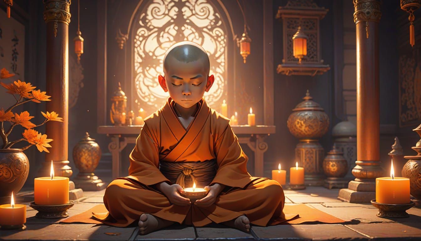 Mystical Child Monk in Golden Hues