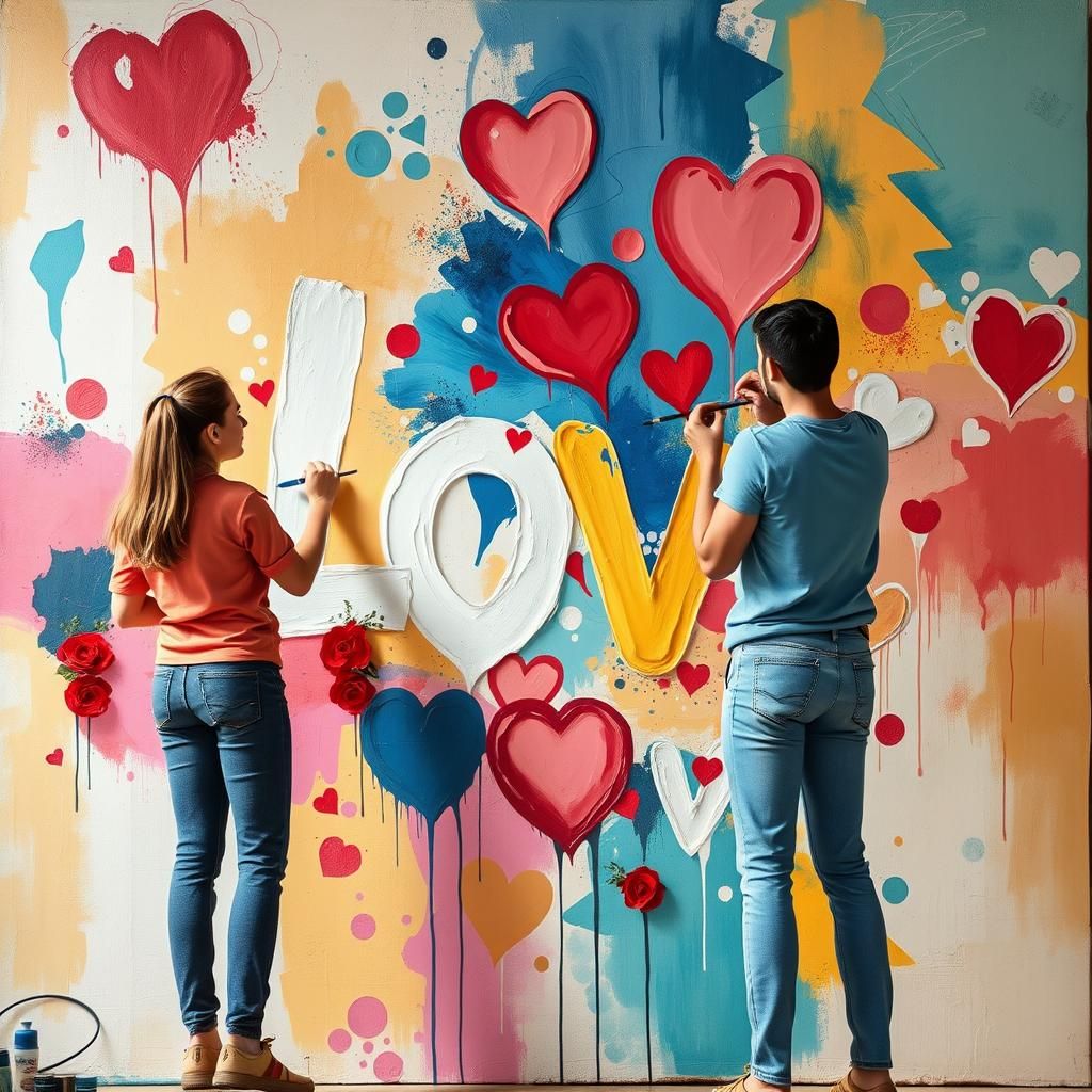 Abstract Mural of Love Painted with Soft Pastels