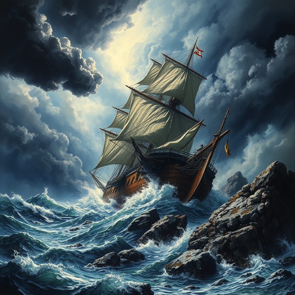 Stormy Sea Wreckage in a Turner-Inspired Marvel Comic Art St...