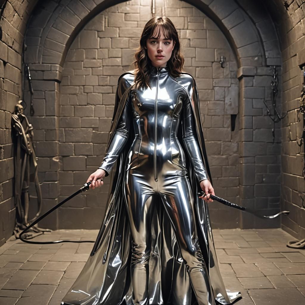 Goddess in Latex Catsuit with Whip, Digital Art