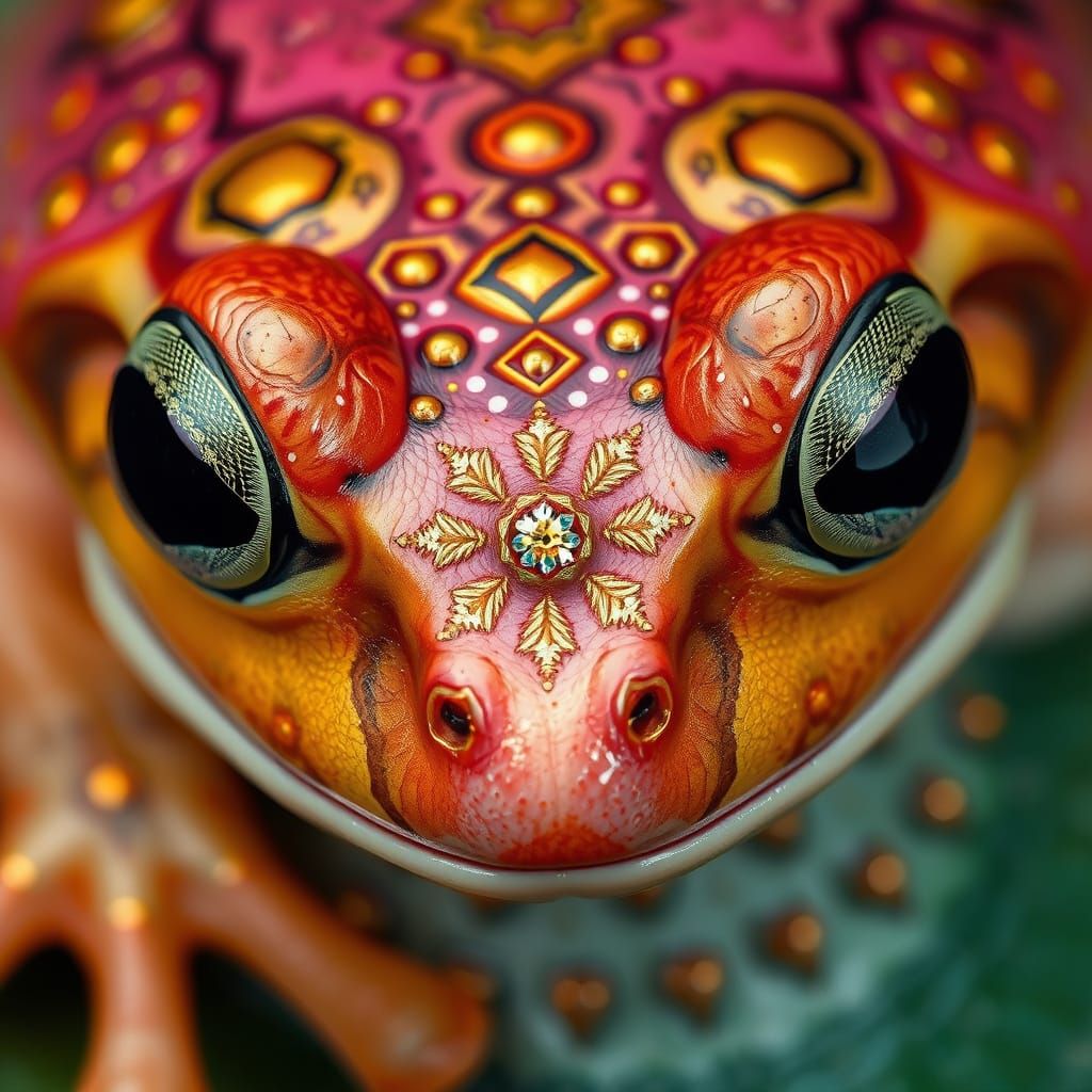 Macro Photo of a Frog with Mandala Tattoos