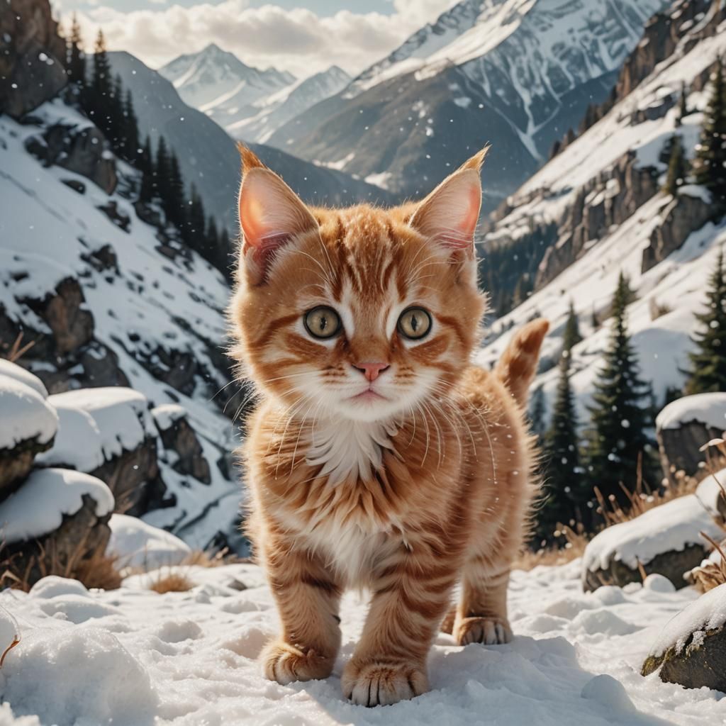 Ginger Kitten's Winter Journey: A Fairytale Illustration