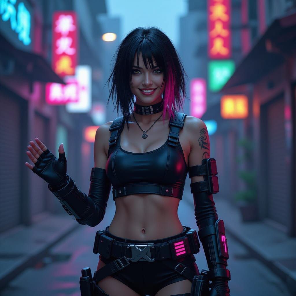 Cyberpunk Woman in Alien City Alley