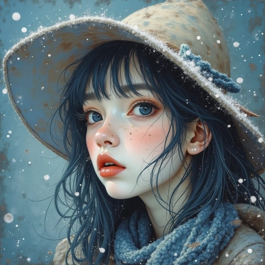 Cyberpunk Winter Dreamscape in Impasto Style