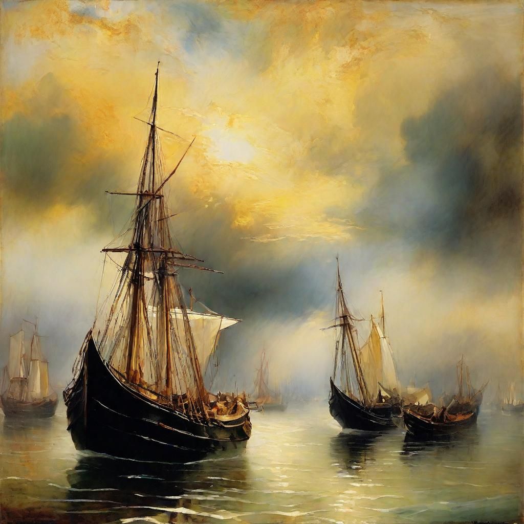 Harbor Scene in Style of Modern European Painting