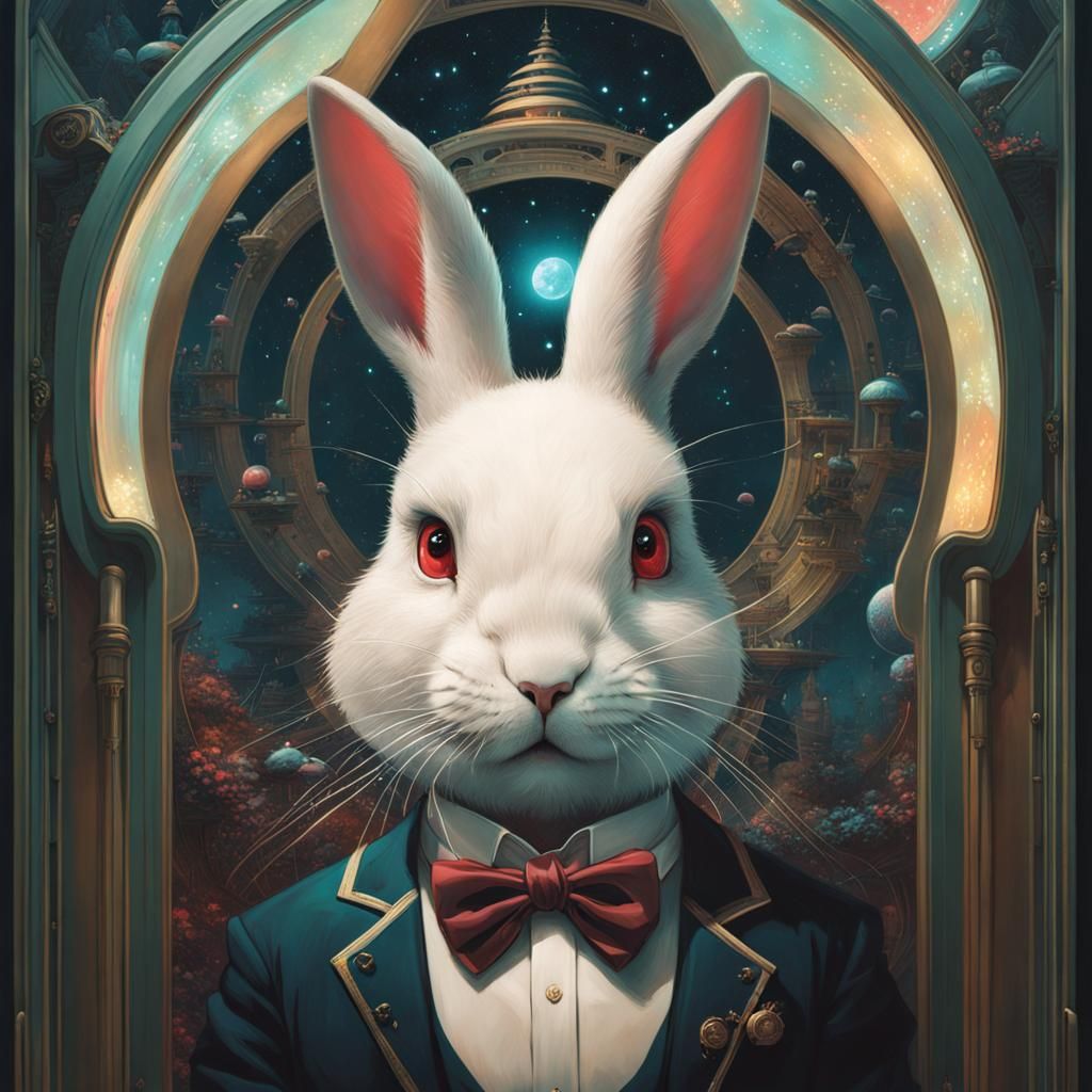 Cosmic White Rabbit: Hyperdetailed Digital Art