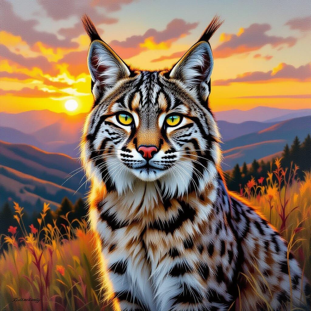 Hyperrealistic Bobcat Portrait in Impasto Oil Painting Style