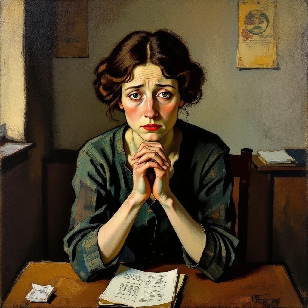 A Frail Woman's Desperate Plea in a Dimly Lit, Cluttered Roo...