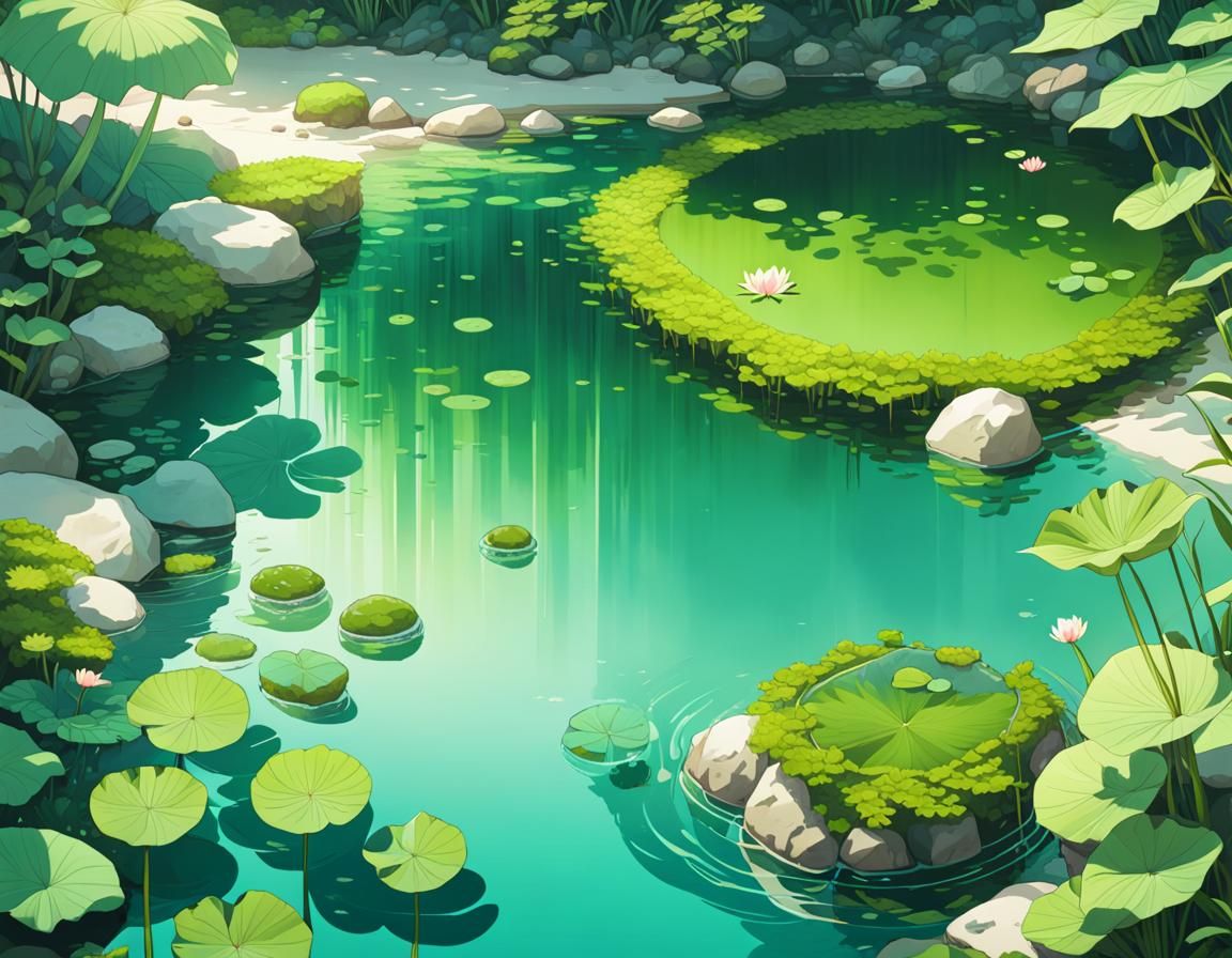 Top-Down View of Transparent Lake with Viridian Water