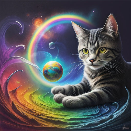 Mischievous Cat's Magic: A Surreal Cosmic Dream