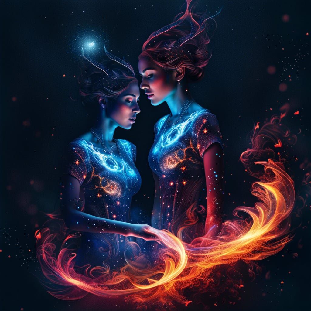 Flaming Demon in Bioluminescent Galaxy: Digital Art