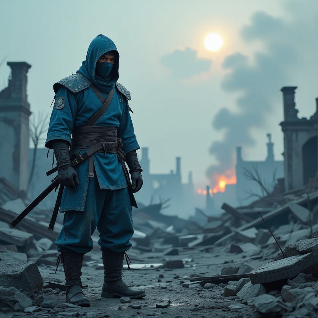 Apocalyptic Ninja in Ruins: Gritty Realism Art