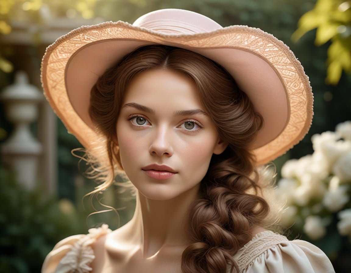 French woman from the XVIIIth century in the garden