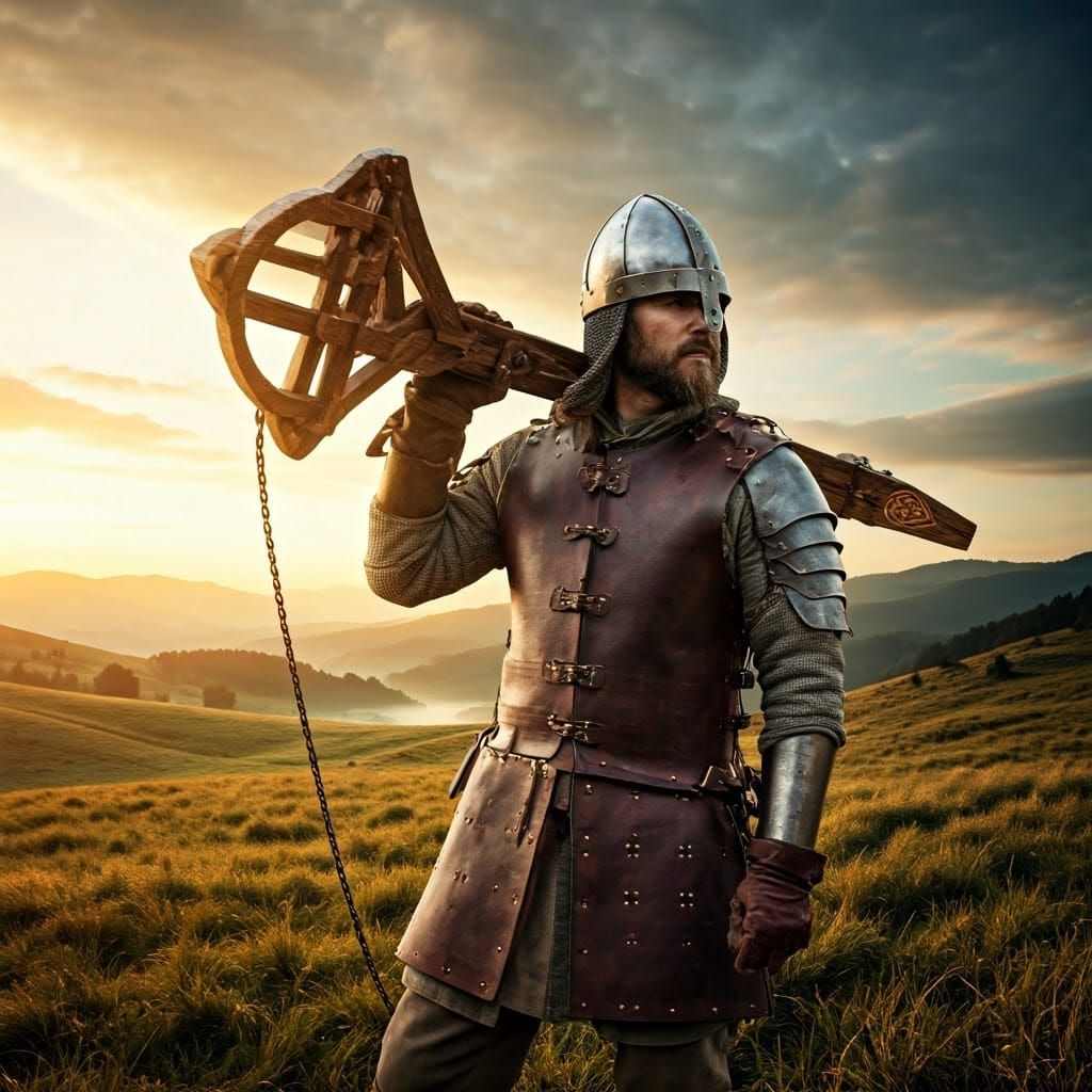 Medieval Warrior with Shoulder-Mounted Trebuchet