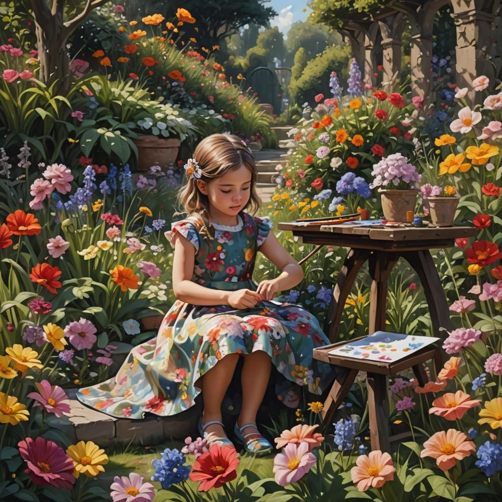 Figurative Painting of Girl Painting a Picture