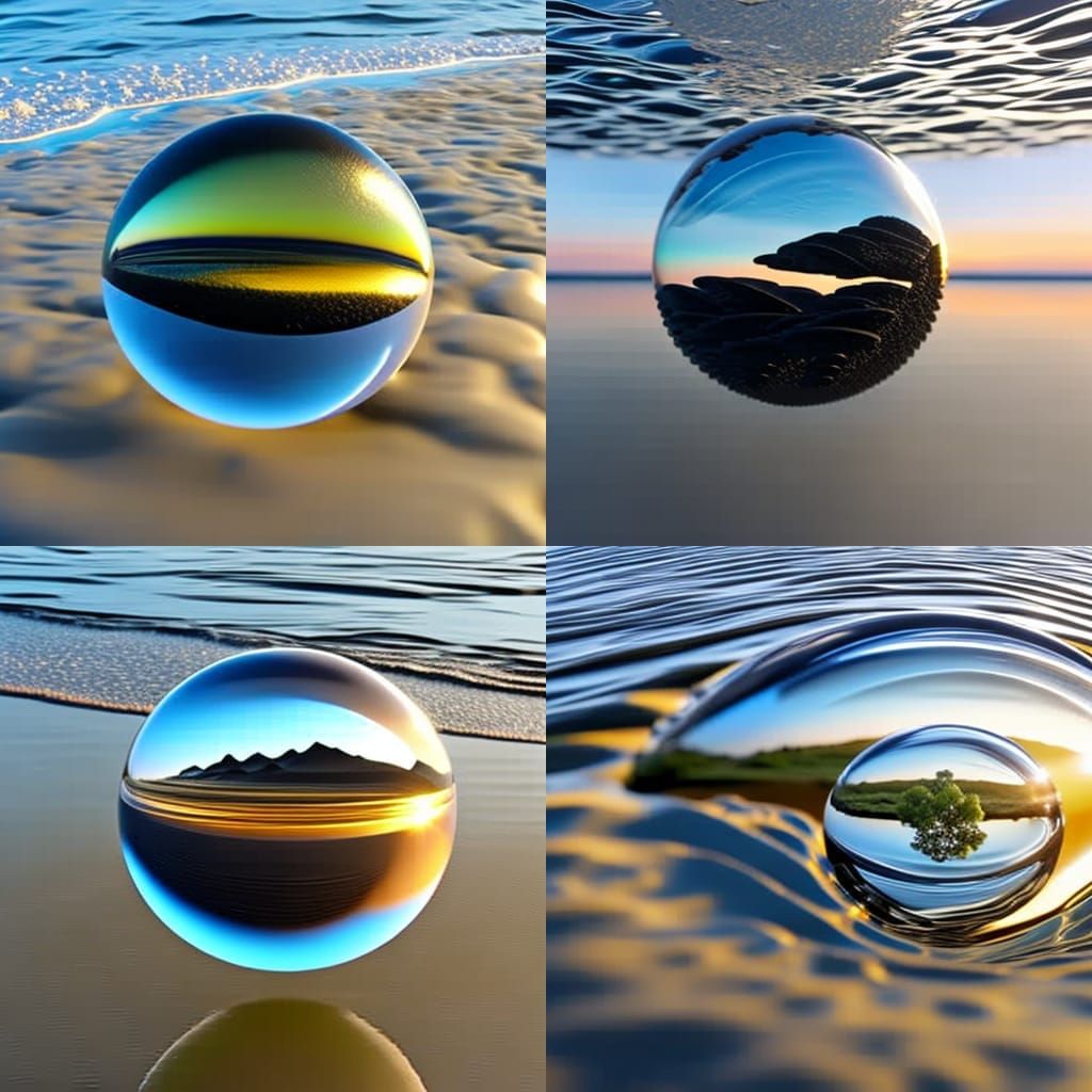 Glass Sphere Landscape Over Ferrofluid Ocean