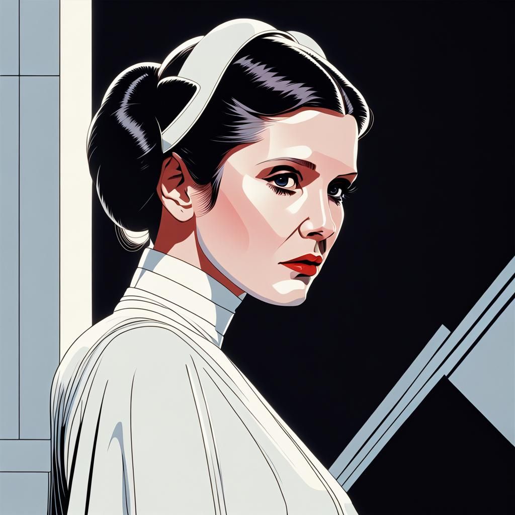 Princess Leia Manga Illustration in Patrick Nagel Style
