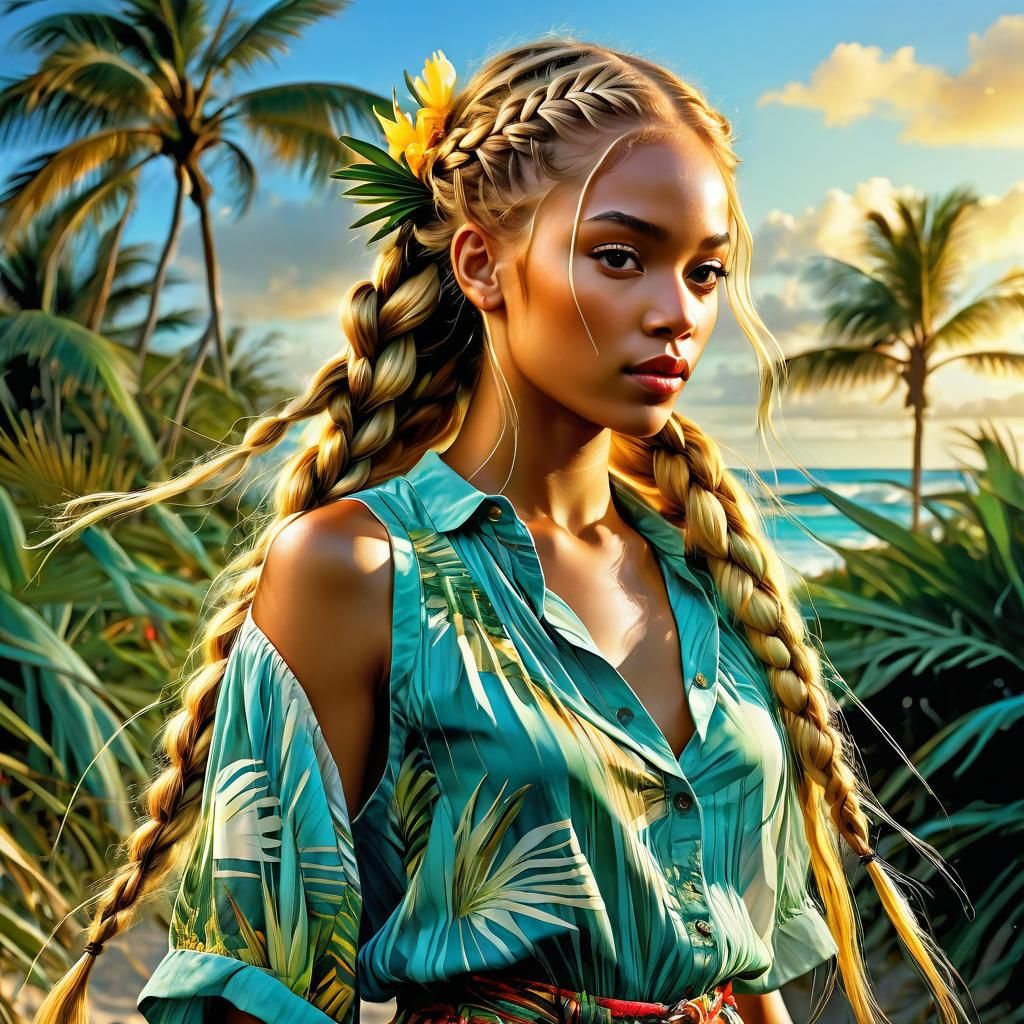 Botticelli-esque Woman in Tropical Parade