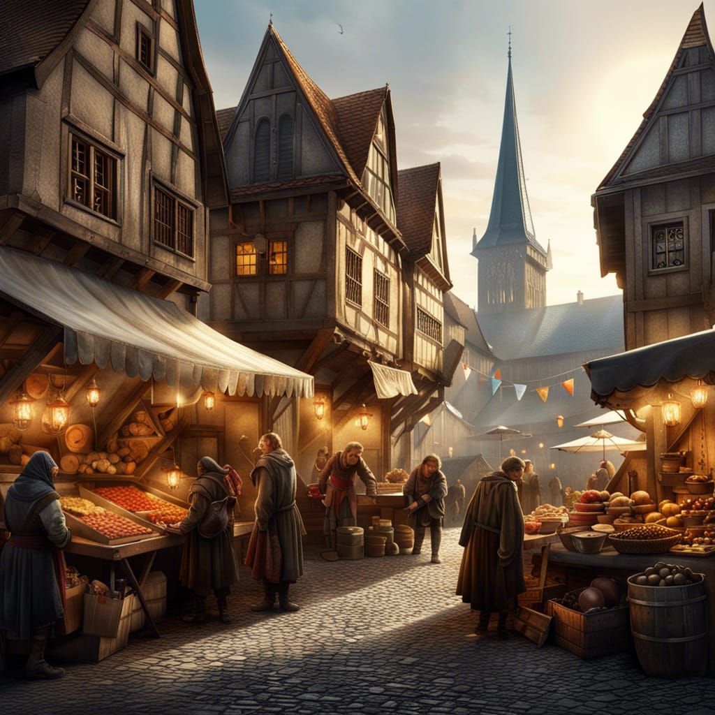 Medieval Market Square in Hyper-Realistic Detail