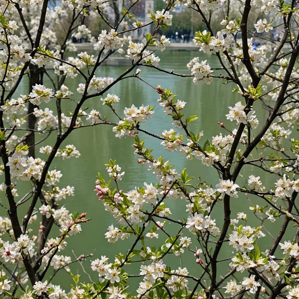 Springtime Scene by the Danube in Vienna