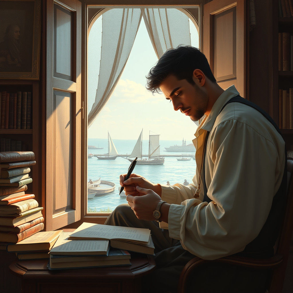 Venetian Merchant Writing a Letter, Michelangelo Inspired Oi...