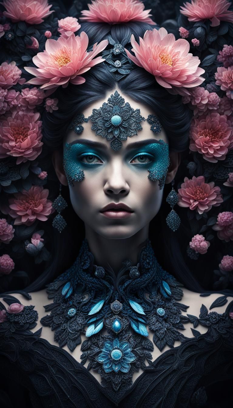 Surreal Nymph with Blossoms in Oil on Canvas