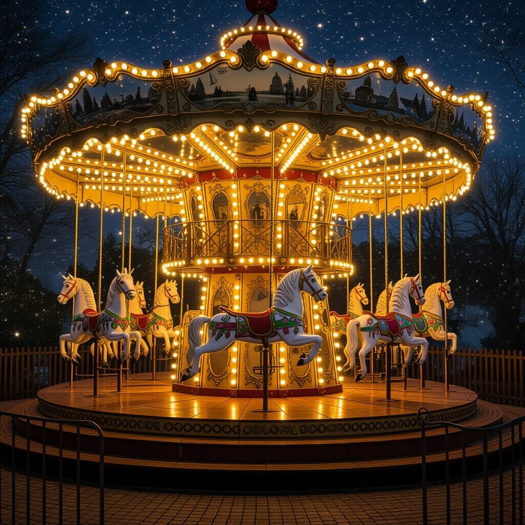Magical Vintage Carousel Glowing at Night
