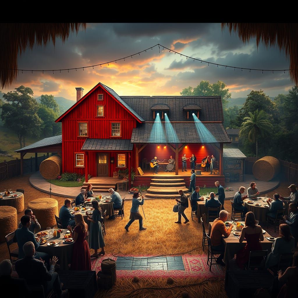 Enchanting Country Music Festival Scene with Farmhouse