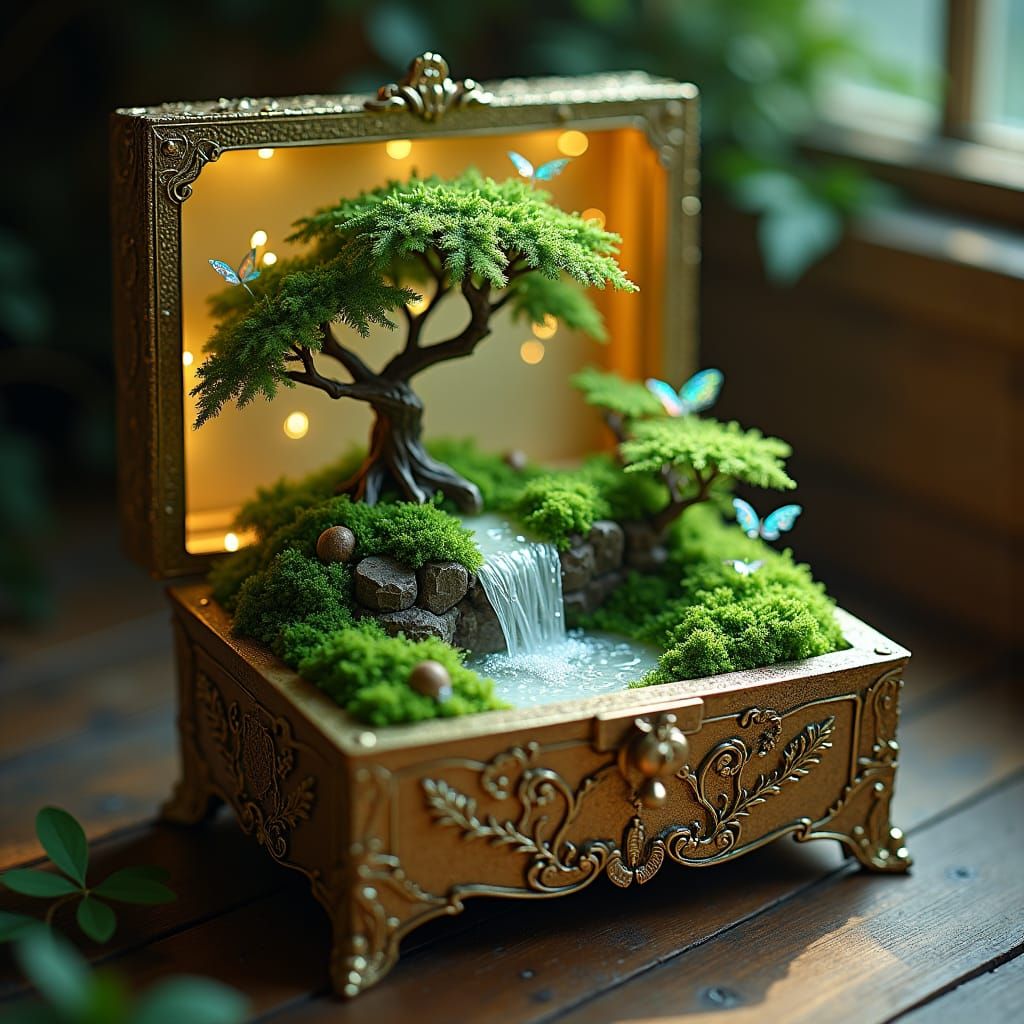 Mystical Forest Inside Antique Music Box
