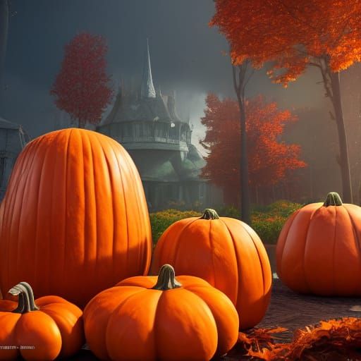 Autumn Fair: Pumpkins and Apples in Detailed Painting