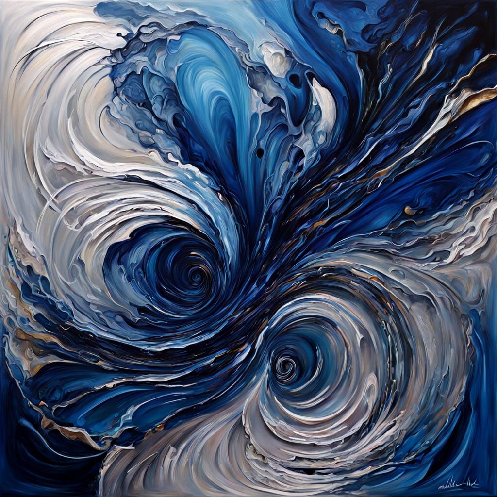 Moody Silver and Blue Abstract Expressionism