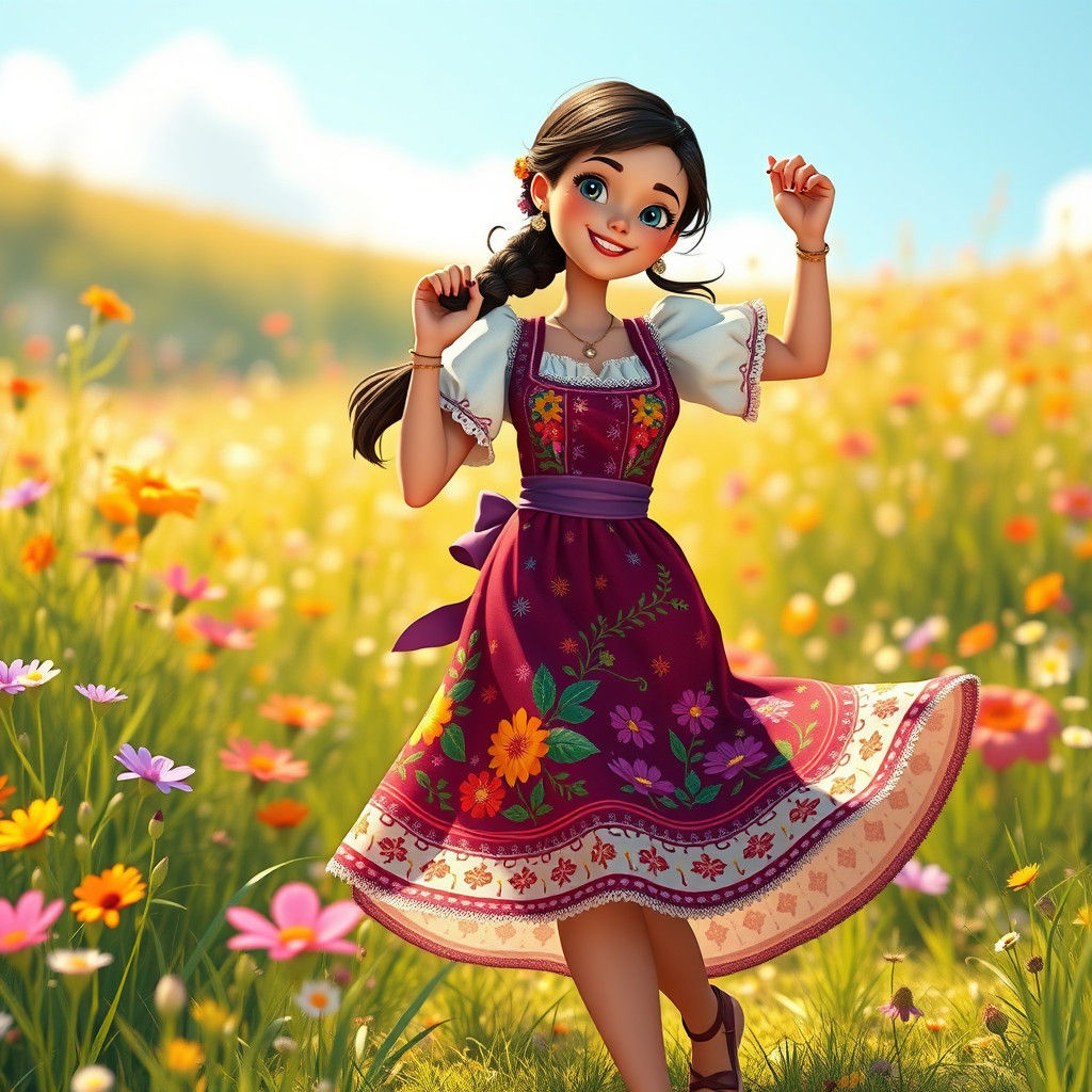 Joyful Romanian Dancer in Cartoon Style