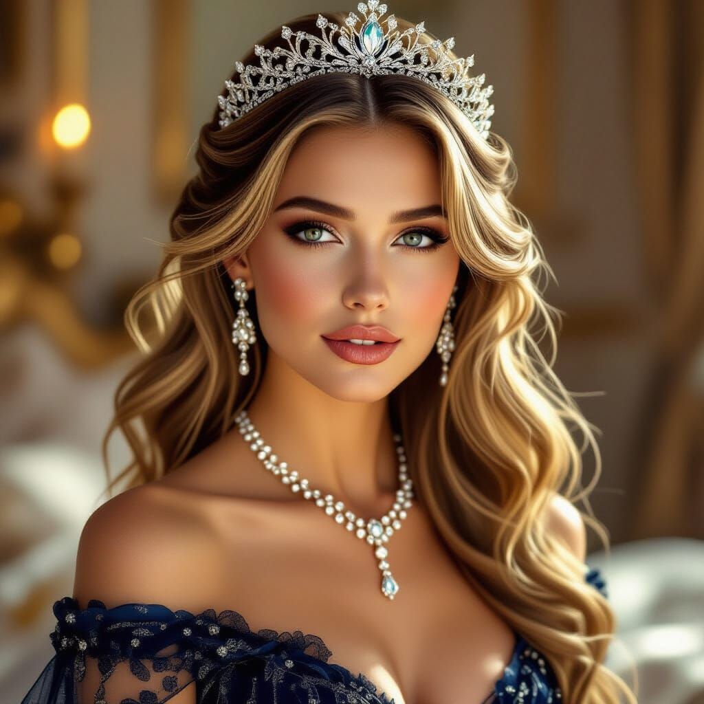 Regal Woman in Elegant Night Dress with Tiara