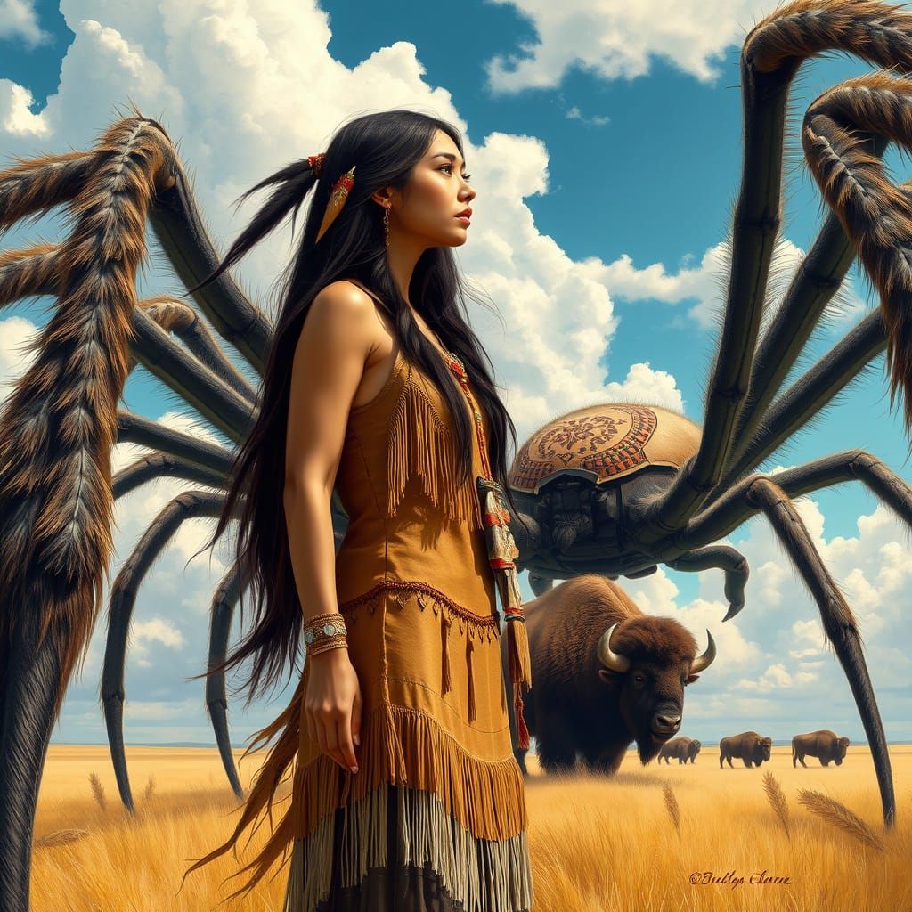 Native American Warrior Goddess Faces Gargantuan Prairie Spi...
